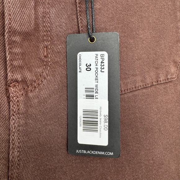 Just Black Denim Patch Pocket Wide Leg Jeans in Chocolate Brown Size 30 NWT - Picture 9 of 15